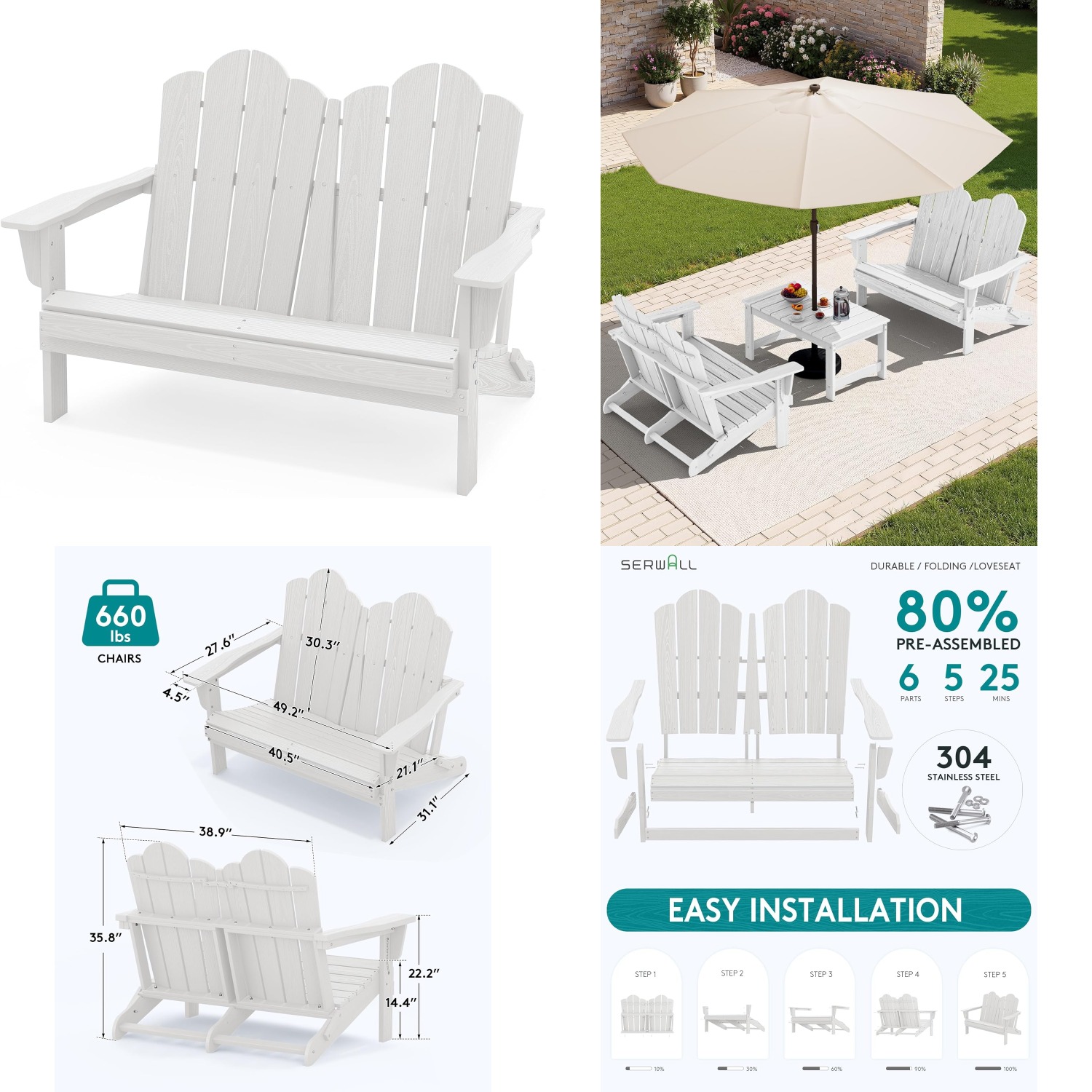 Outdoor Furniture Loveseat - Składane krzesło Adirondack dla dwojga z