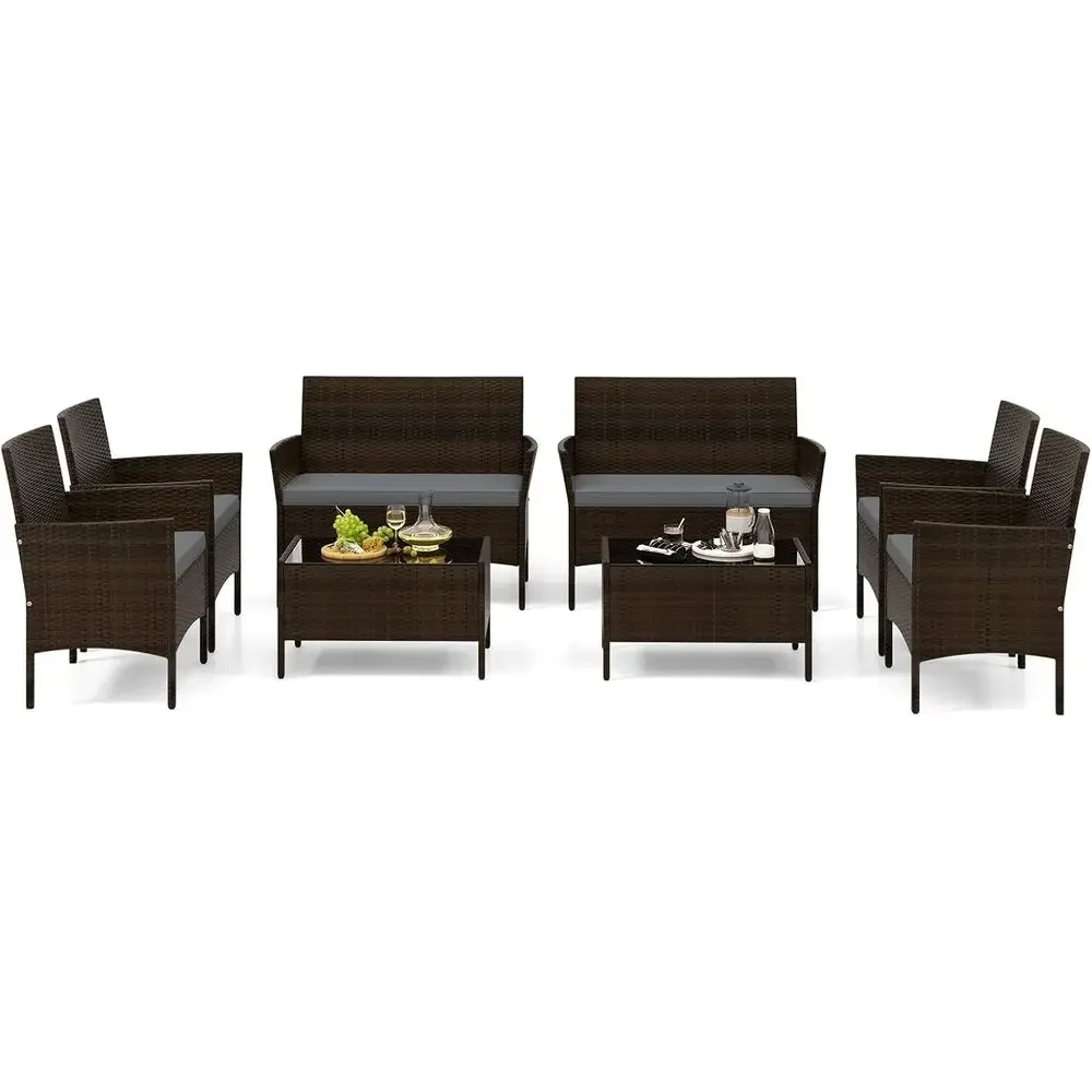 Outdoor Furniture Loveseat - 8-częściowy zestaw mebli ogrodowych z rattanu