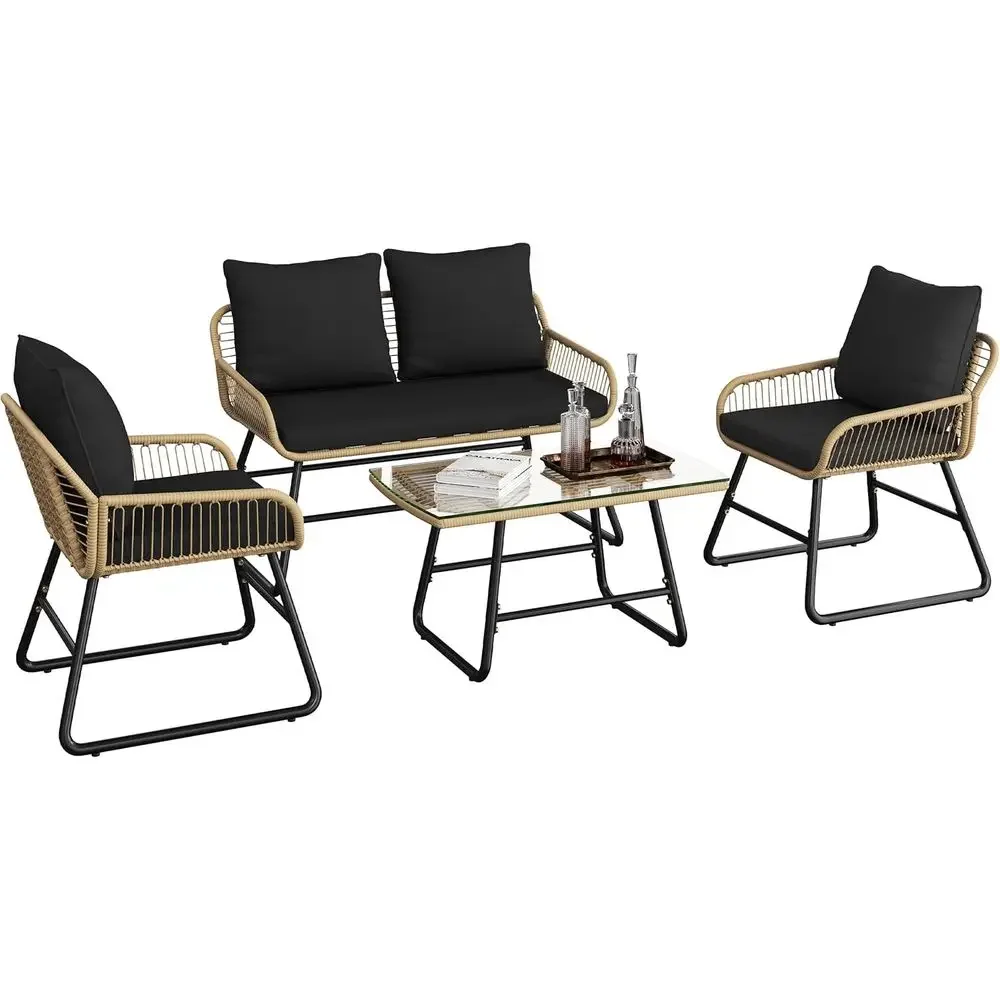 Outdoor Furniture Loveseat - 4-częściowy zestaw mebli ogrodowych z rattanu