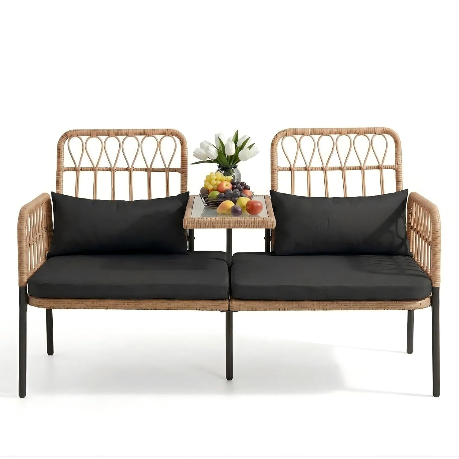 Outdoor Furniture Loveseat - Rattanowy dwuosobowy mebel ogrodowy z szklanym