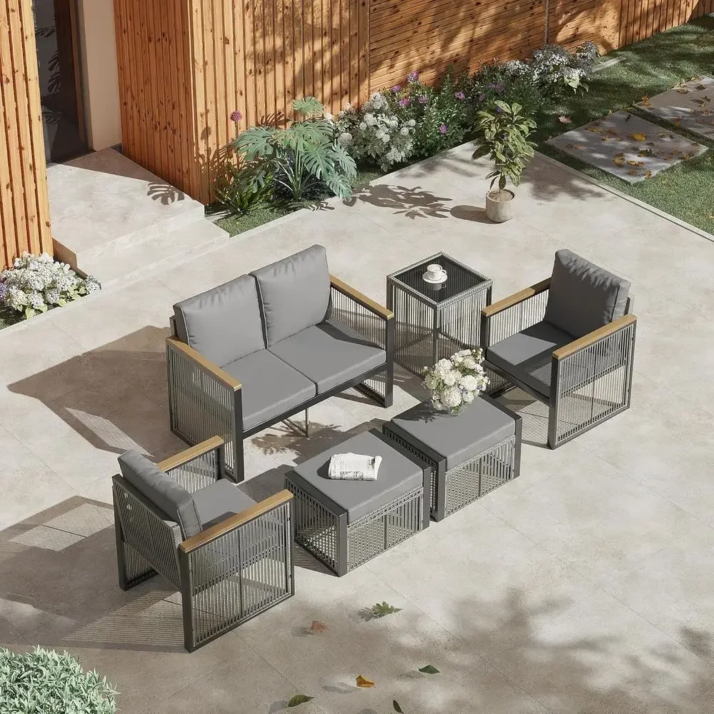 Outdoor Furniture Loveseat - 6-częściowy szary zestaw mebli ogrodowych z