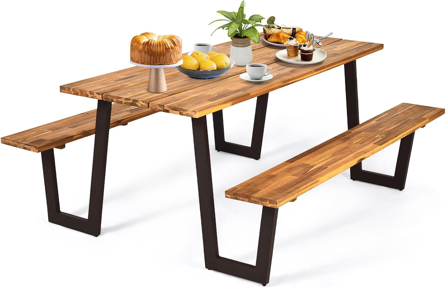 Outdoor Furniture Dining Set - Zestaw stołu piknikowego z ławkami z