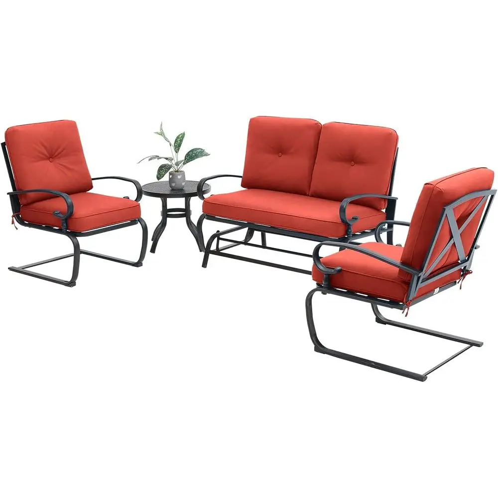 Outdoor Furniture Loveseat - 4-częściowy czerwony zestaw mebli ogrodowych z