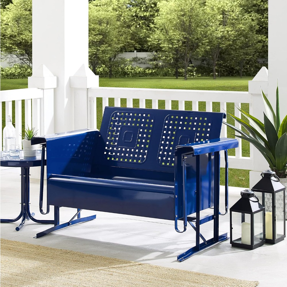 Outdoor Furniture Loveseat - Bates Retro Metalowa Zewnętrzna Ławka Wahadłowa