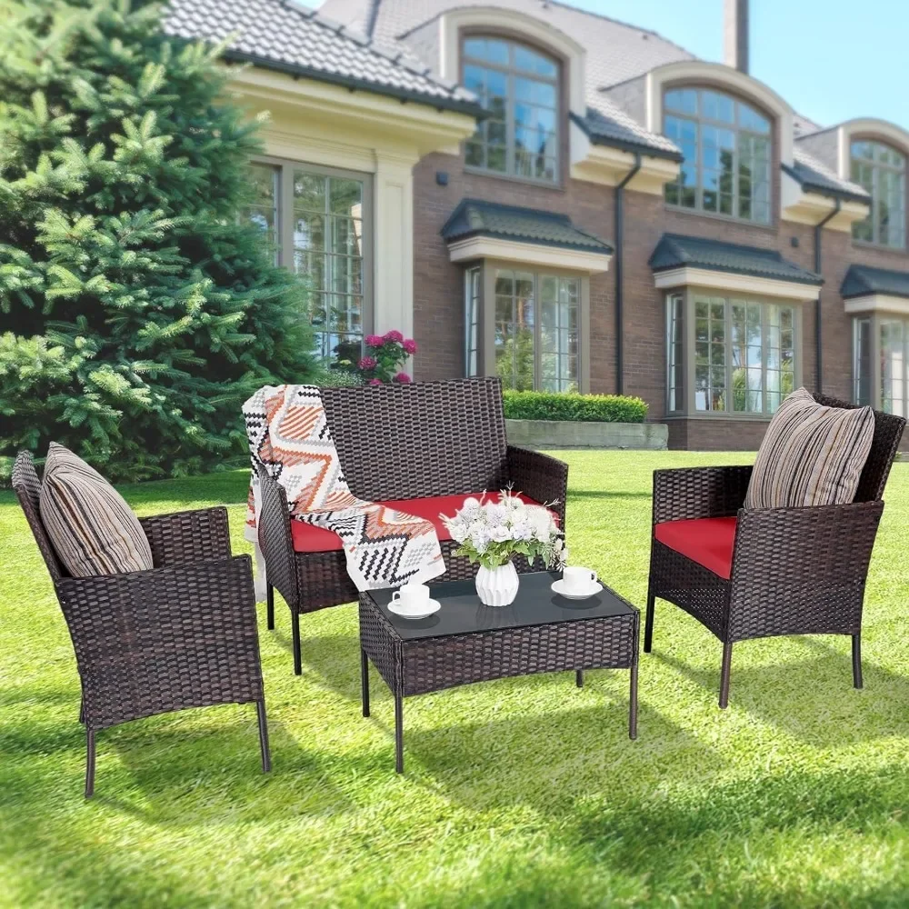 Outdoor Furniture Loveseat - Zestaw mebli ogrodowych z rattanu, 4