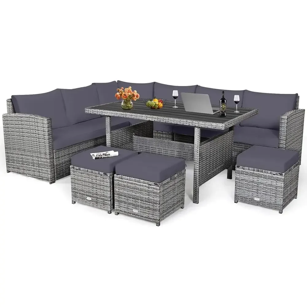 Outdoor Furniture Dining Set - Szary 7-częściowy zestaw mebli rattanowych na