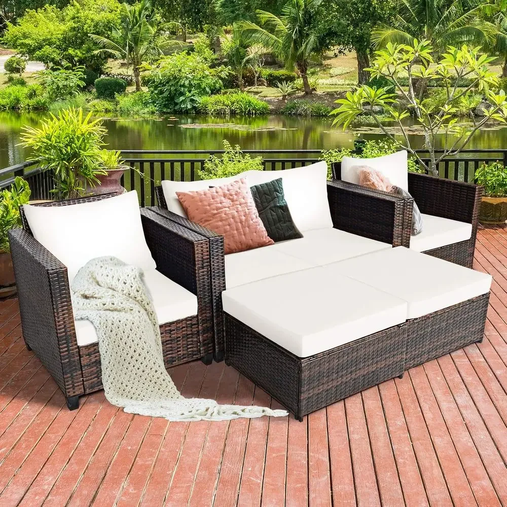 Outdoor Furniture Loveseat - 5-częściowy zestaw mebli ogrodowych z wikliny: