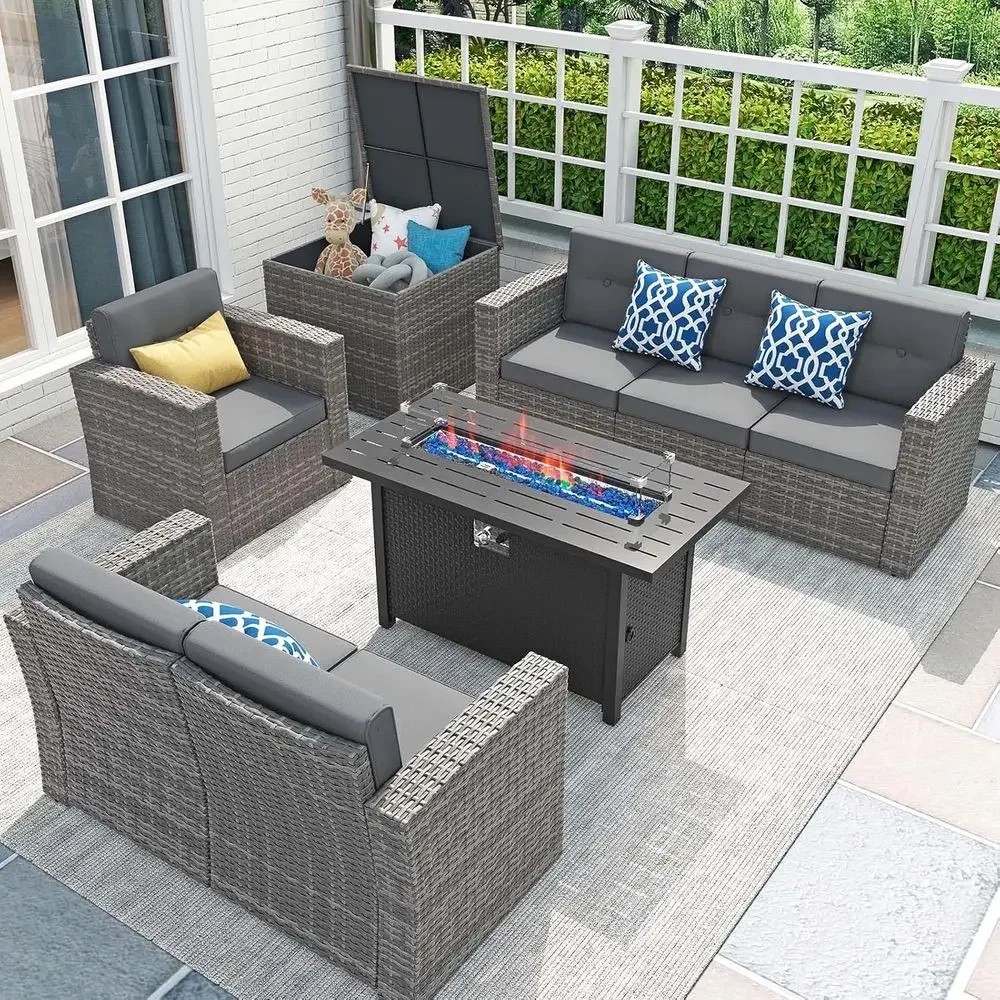 Outdoor Furniture Fire Pit - 8-częściowy zestaw mebli ogrodowych z 45-calowym