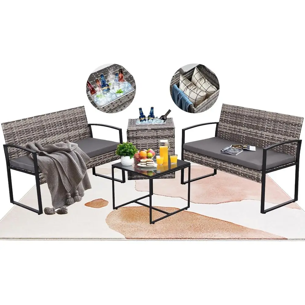 Outdoor Furniture Loveseat - 4-częściowy zestaw mebli ogrodowych z chłodziarką