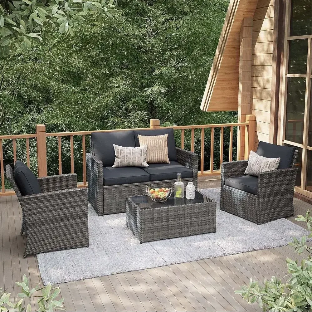 Outdoor Furniture Loveseat - 4-częściowy zestaw mebli ogrodowych, odporny na