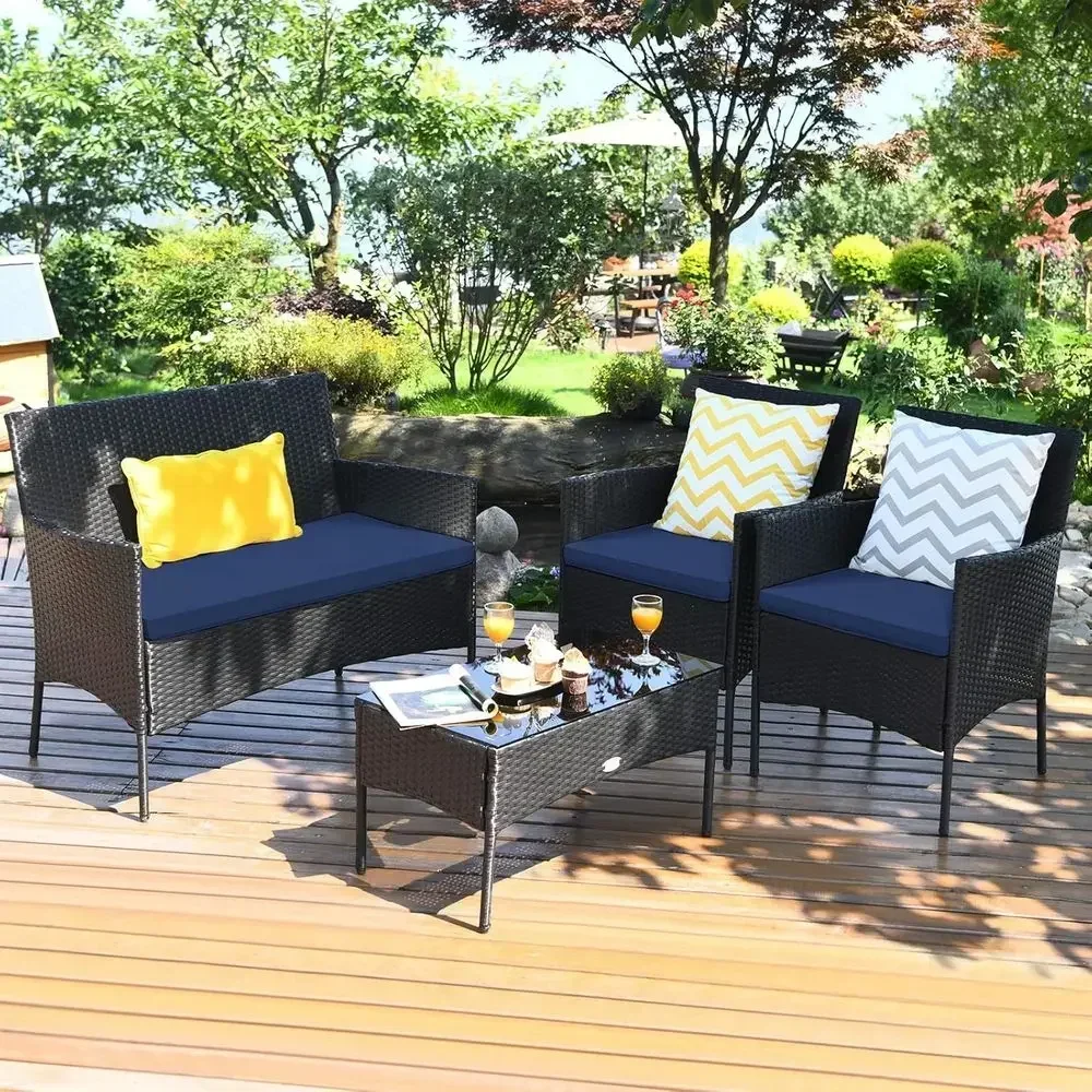 Outdoor Furniture Loveseat - 4-częściowy zestaw mebli ogrodowych z wikliny