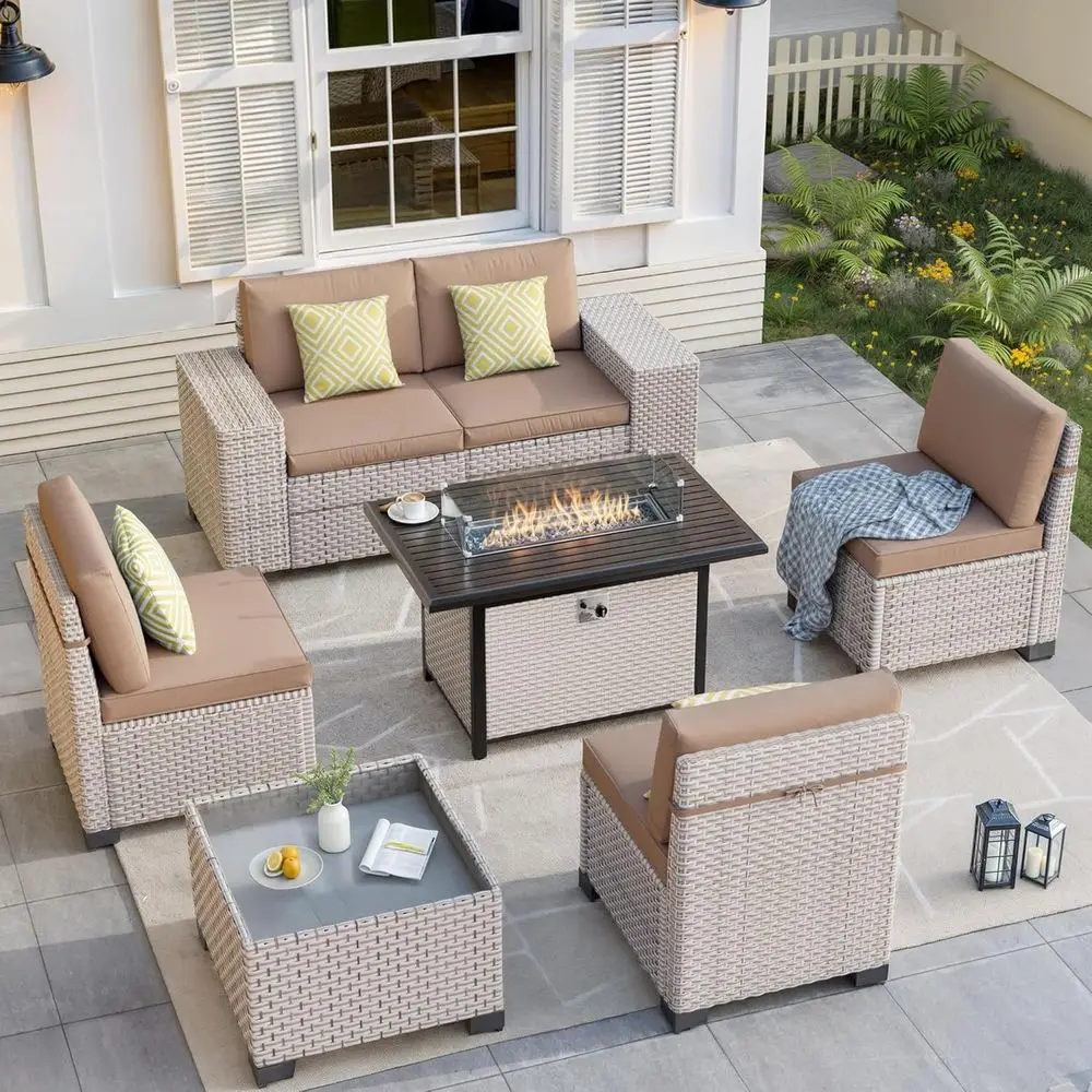 Outdoor Furniture Fire Pit - 7-częściowy zestaw mebli ogrodowych z paleniskiem,