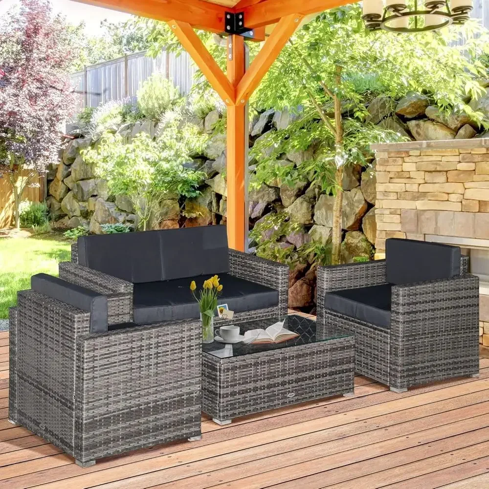 Outdoor Furniture Loveseat - 4-częściowy zestaw mebli ogrodowych z rattanu