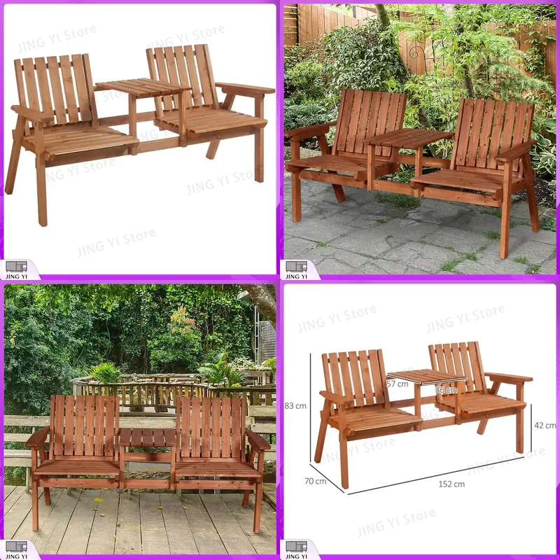Outdoor Furniture Loveseat - Dwuosobowa drewniana ławka ogrodowa z zestawem