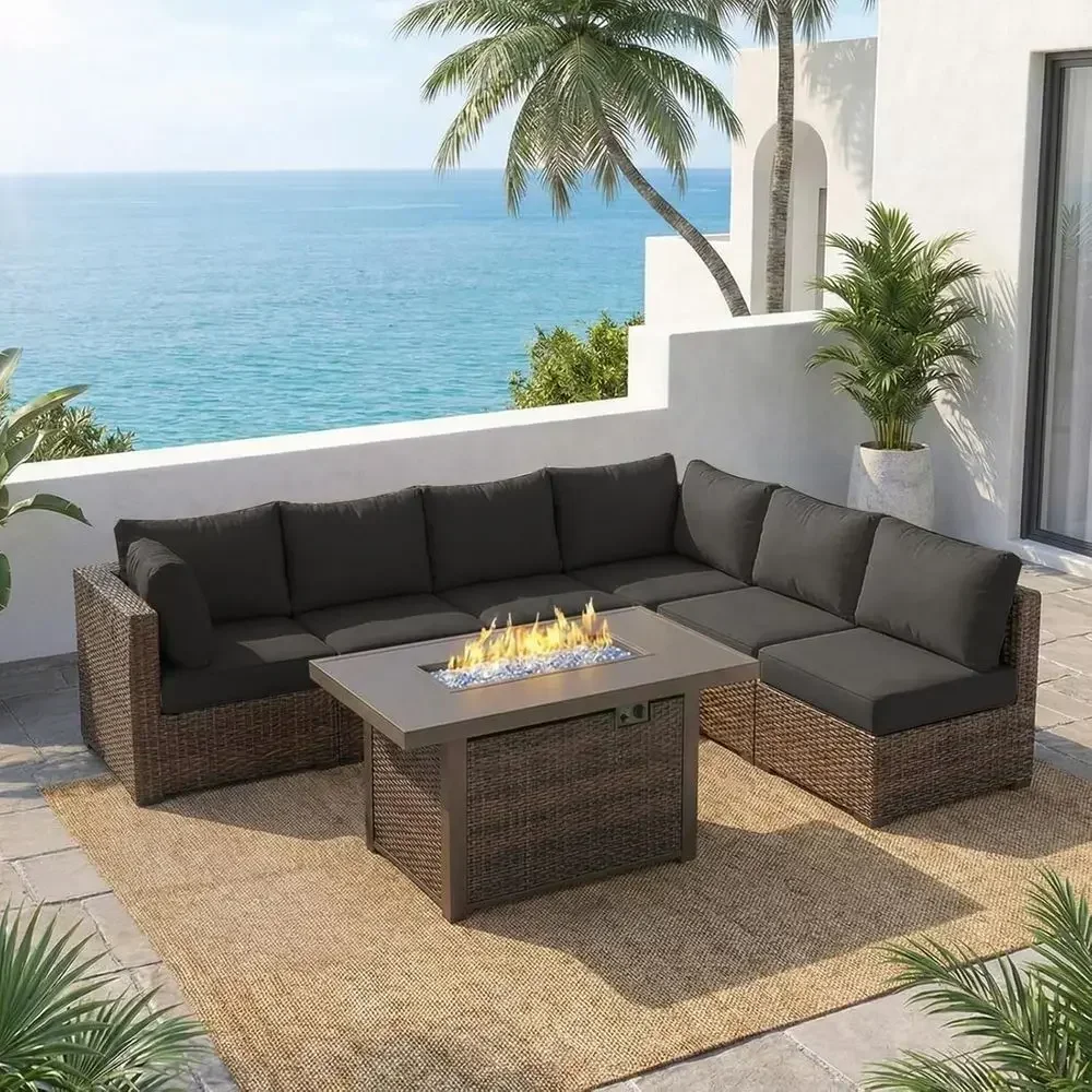 Outdoor Furniture Fire Pit - 7-częściowy zestaw mebli ogrodowych z paleniskiem