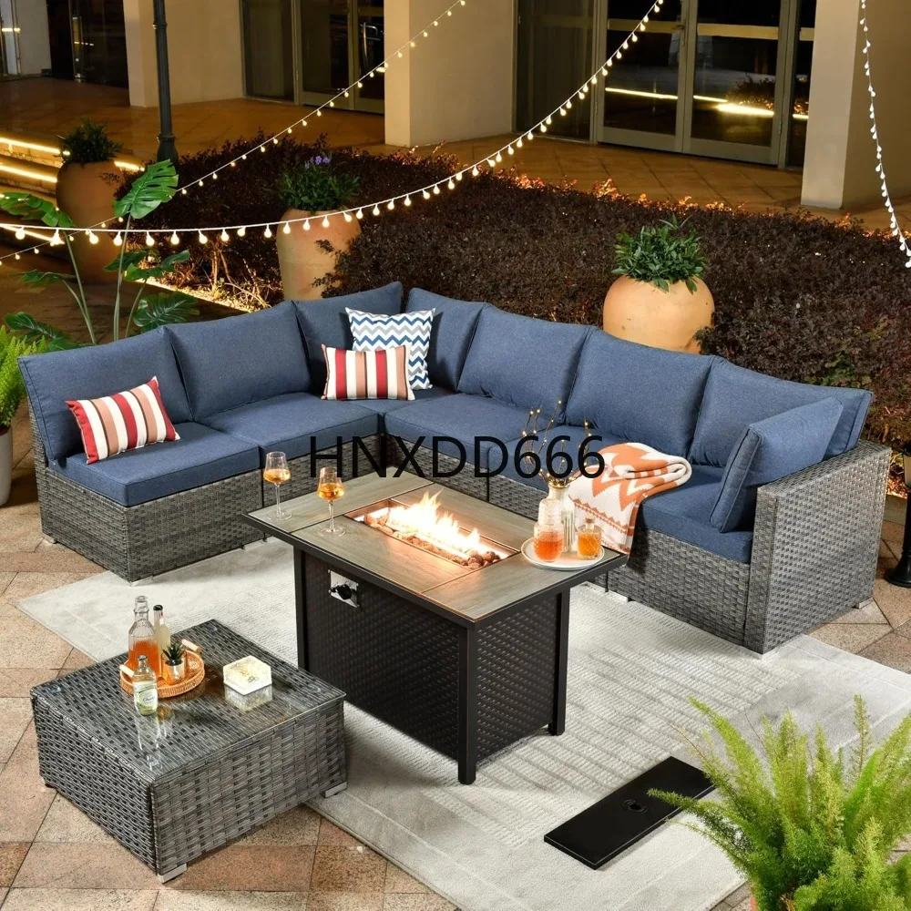 Outdoor Furniture Fire Pit - 8-częściowy zestaw mebli ogrodowych z stołem