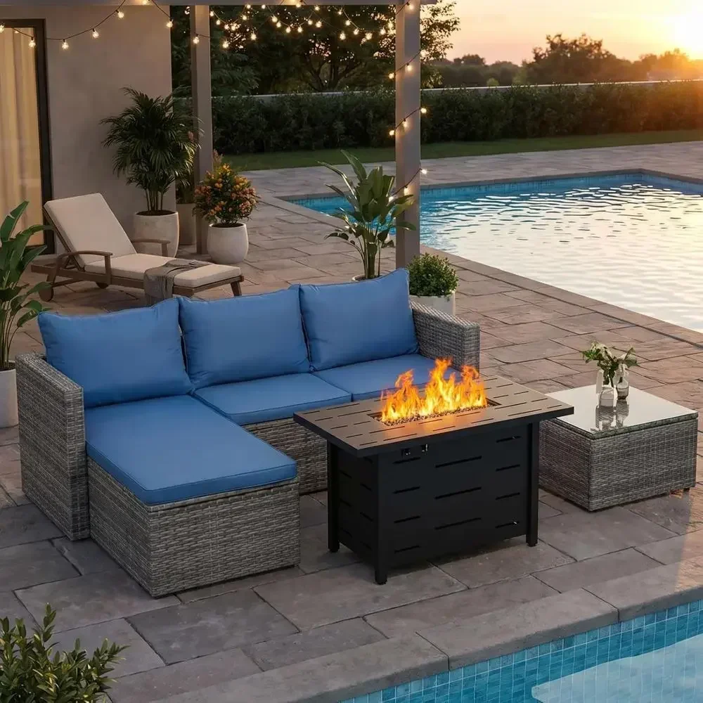 Outdoor Furniture Fire Pit - 4-częściowy zestaw mebli ogrodowych z wikliny