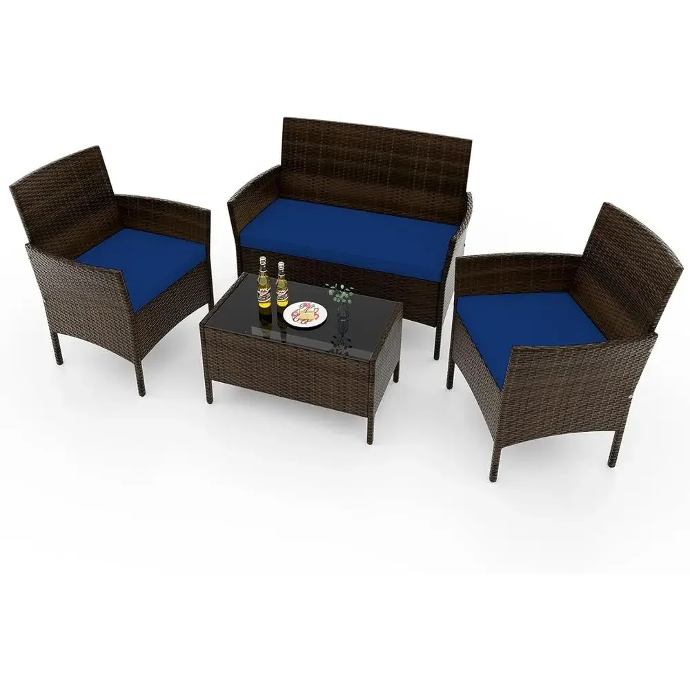 Outdoor Furniture Loveseat - 4-częściowy zestaw mebli ogrodowych - rattanowy