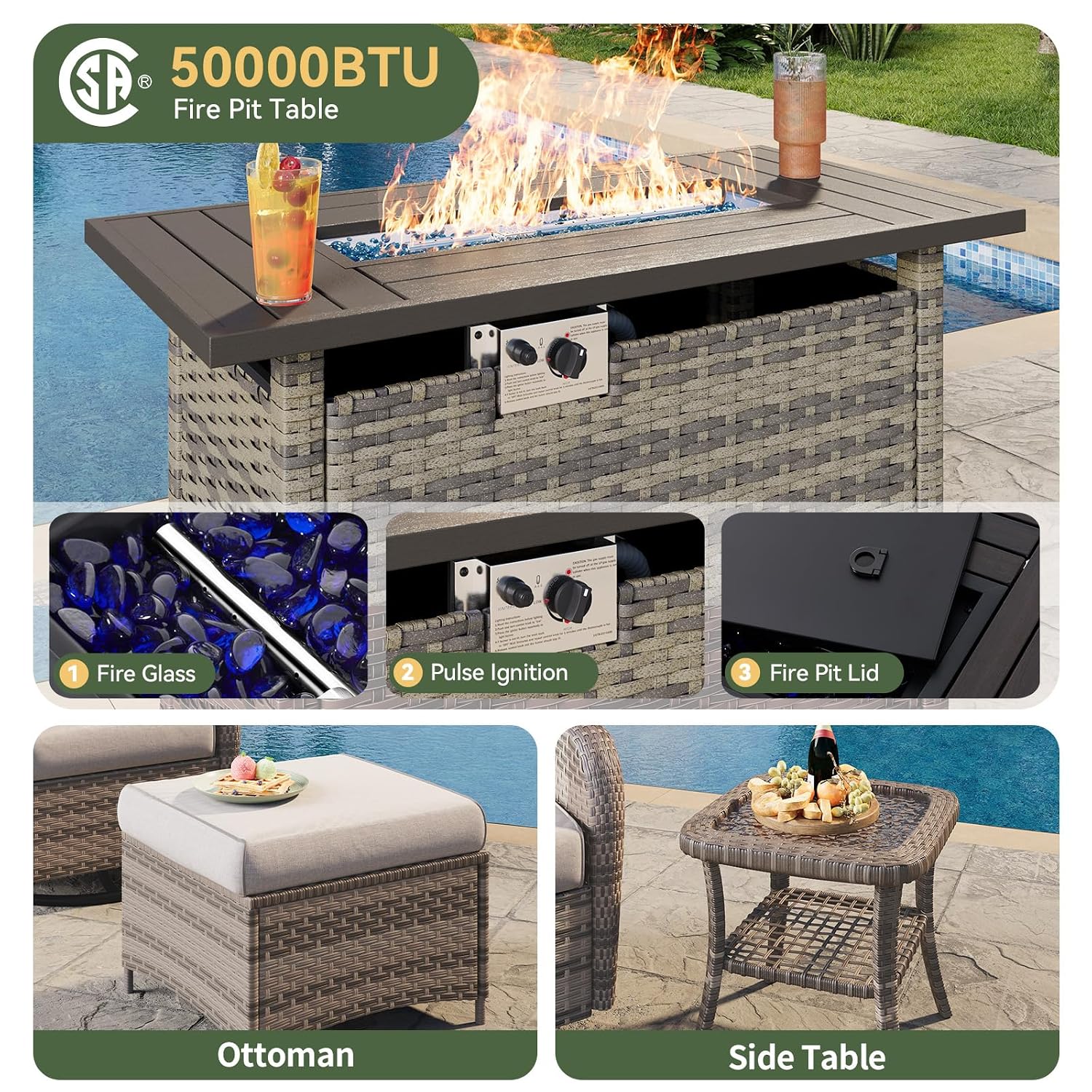 7-częściowy wiklinowy zestaw m – Outdoor Furniture Fire Pit recenzja i cena